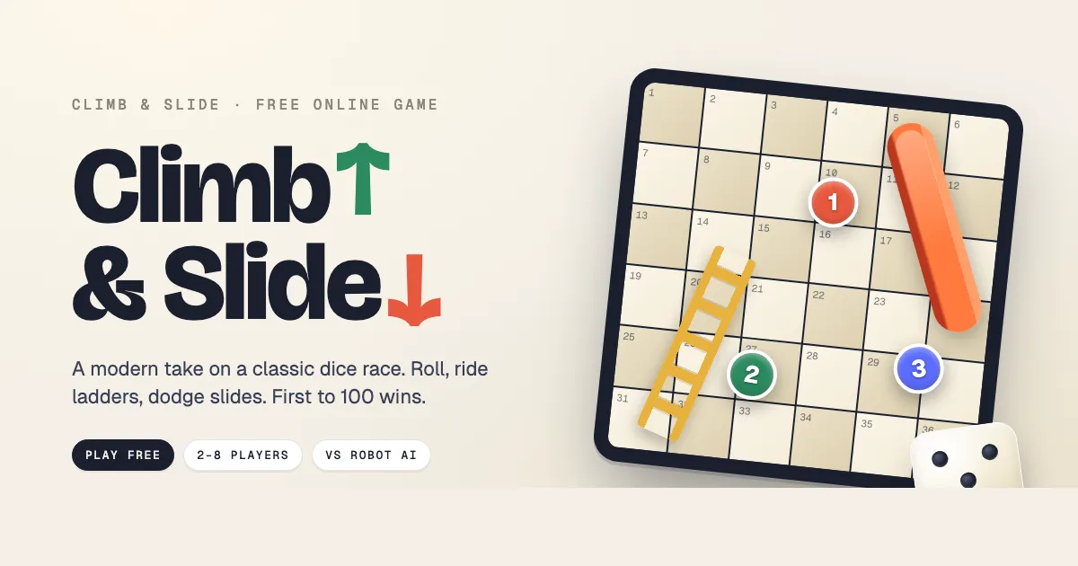 Climb & Slide board with ladders, slides and colorful game pieces.