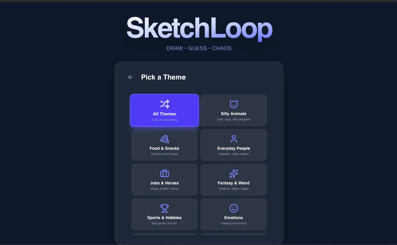 SketchLoop game screen with a shared drawing canvas and guesses from players.